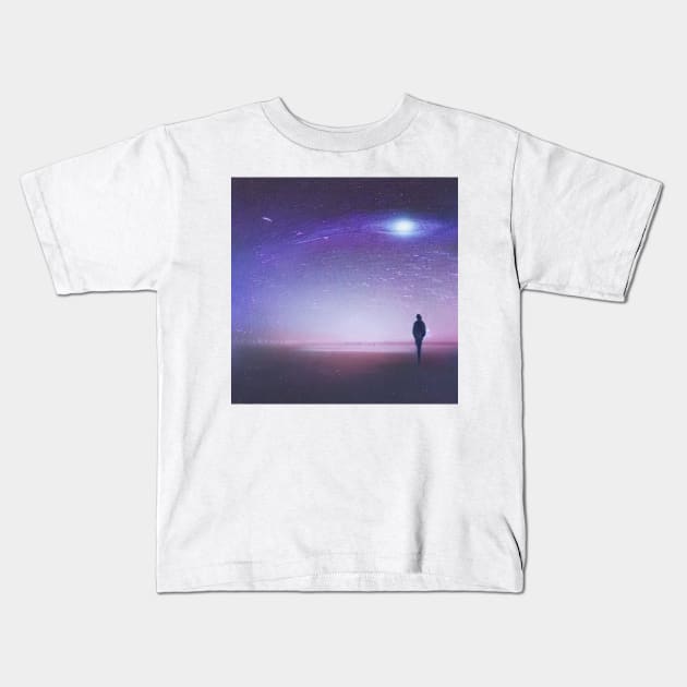 A Person's Encounter with Saturn's Vast Starry Sky Kids T-Shirt by D3monic